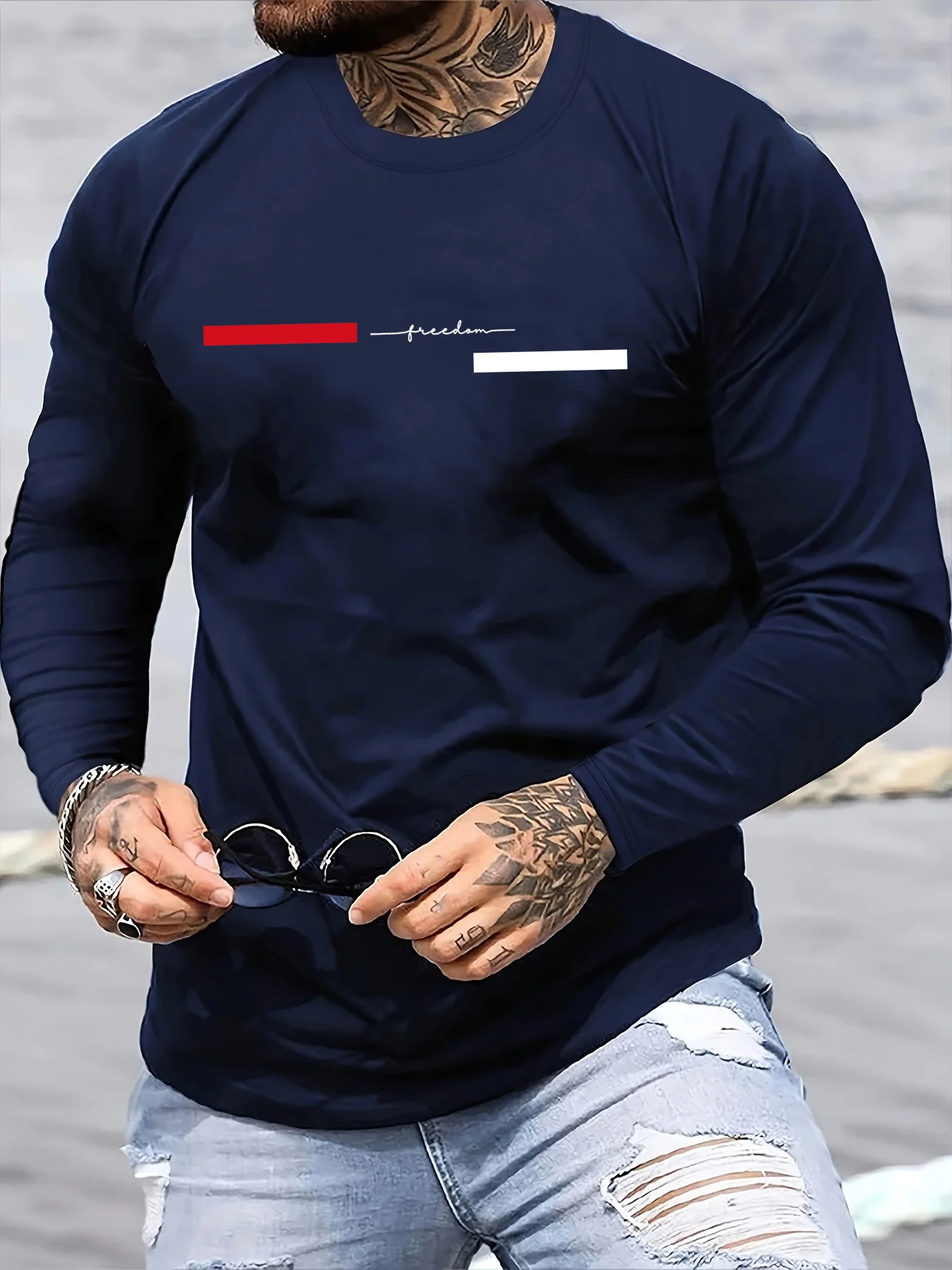 Summer Clothing - Red black Line men's long sleeved