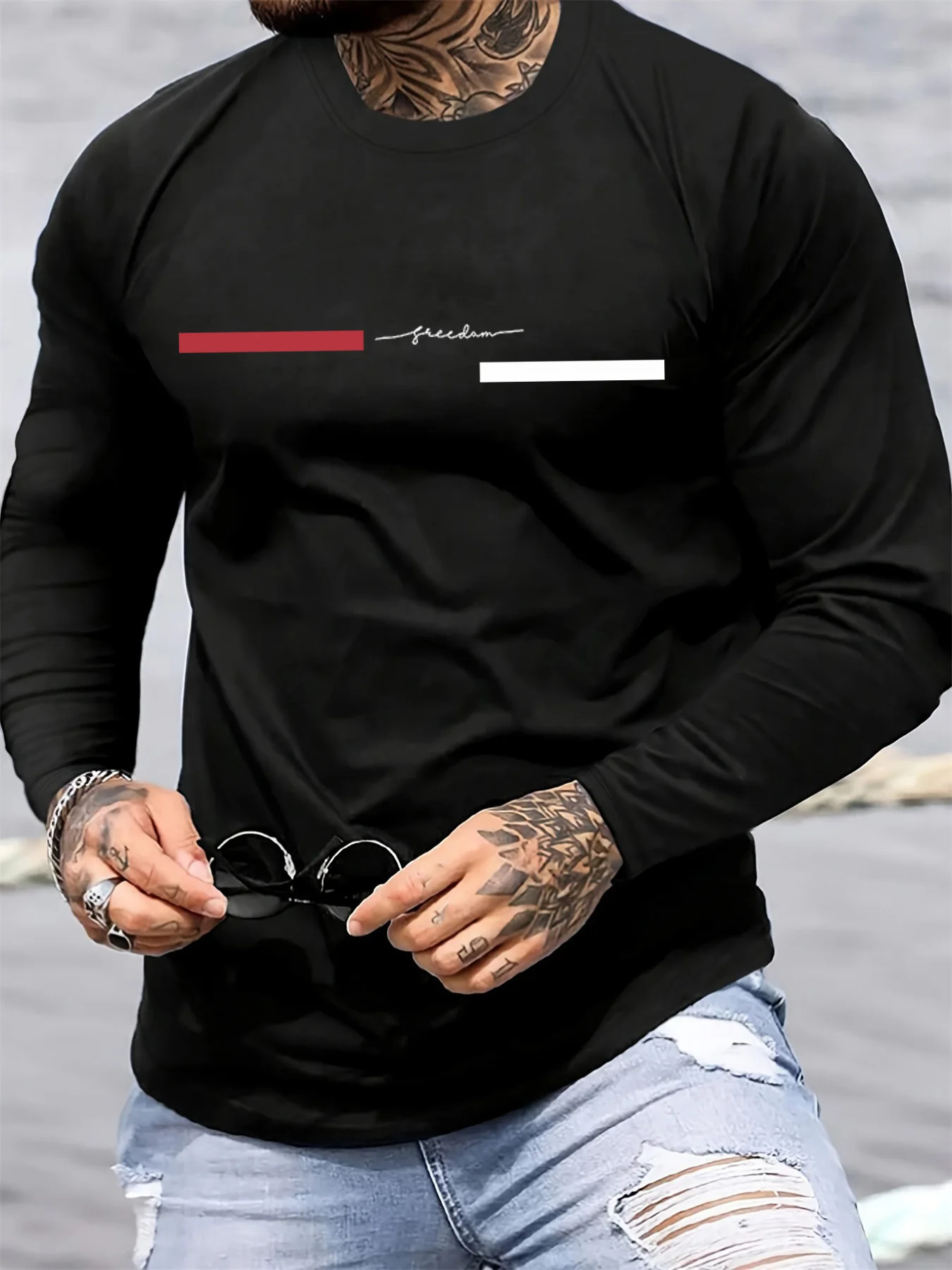 Red black Line men's long slee - đánh giá và giá Summer Clothing