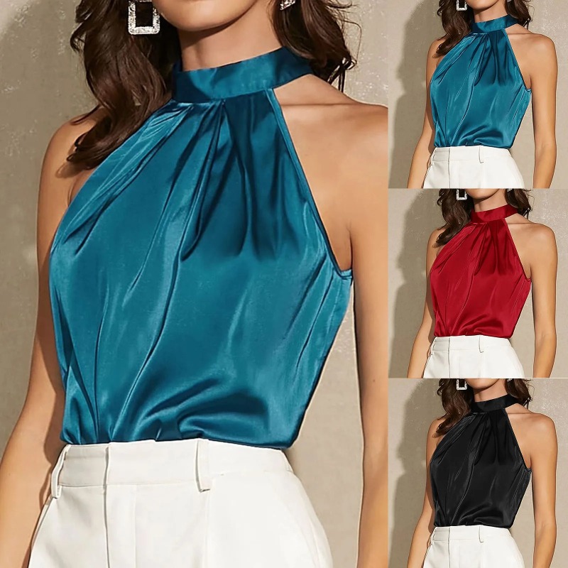 Elegant Satin Halter Neck Tank - đánh giá và giá Summer Clothing Images